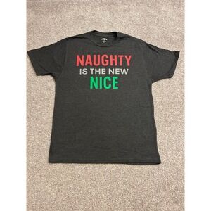 Holiday Time‎ Graphic Tee Mens Medium Charcoal Naughty Is The New Nice Excellent